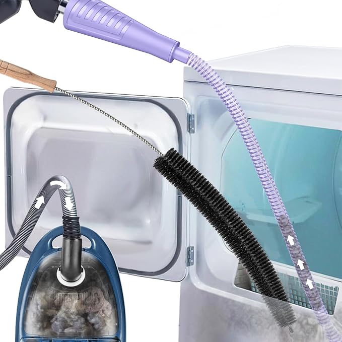 Sealegend 2 Pieces Dryer Vent Cleaner Kit, Dryer Vacuum Hose Attachment and Flexible Lint Brush, Dryer Vent Cleaning Tools for Crevice Lint Trap‌, Purple