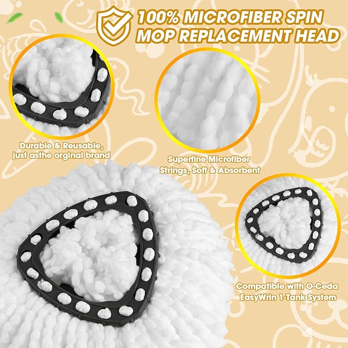 10Pack Spin Mop Replacement Heads,100% Microfiber Mop Heads Replacements Compatible with Oceda Easywring 1-Tank System,360 Degree Spin Mop Replacement Head for Easy House Cleaning Floor Mopping
