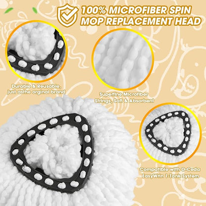 10Pack Spin Mop Replacement Heads,100% Microfiber Mop Heads Replacements Compatible with Oceda Easywring 1-Tank System,360 Degree Spin Mop Replacement Head for Easy House Cleaning Floor Mopping
