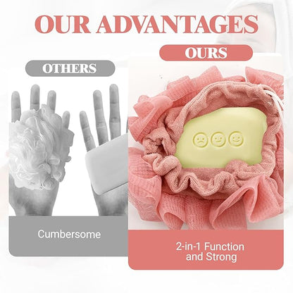 3 Pcs Soap Bar Loofah, 2 in 1 Bar Soap Loofah Pouch Can Hold Soap Effective Exfoliation for Bathing (Khaki+ Beige + Pink)