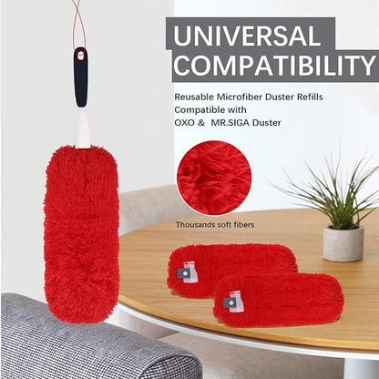 Reusable Microfiber Duster Refills Compatible with OXO & MR.SIGA Duster - Washable Duster for Household Cleaning Dusting Furniture Blind Ceiling Fan 3Pack (Handle NOT Included)