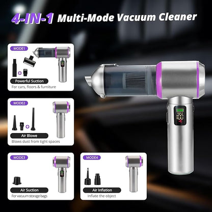 Cordless Handheld Vacuum with 17000Pa Suction, Portable Car Vacuum Cleaner for Pet Hair, Home & Desk, 3-Speed, LED Light, 4-in-1 Nozzles, Type-C Charging