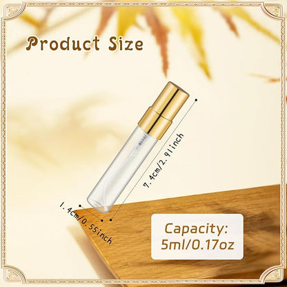 50 Pcs 5ml/0.17oz Fine Mist Glass Bottle Mini Transparent Spray Vials Empty Refillable Perfume Bottles for Cosmetic Perfume Liquid Sample DIY Sprays - Gold Lids