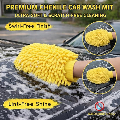 144" Car Wash Kit with Telescoping Pole, 20L Collapsible Bucket, Chenille Microfiber Mop, Bristle Brush, 2-in-1 Sponge & Window Squeegee, Towel & Waterproof Glove for RV Truck SUV Boat