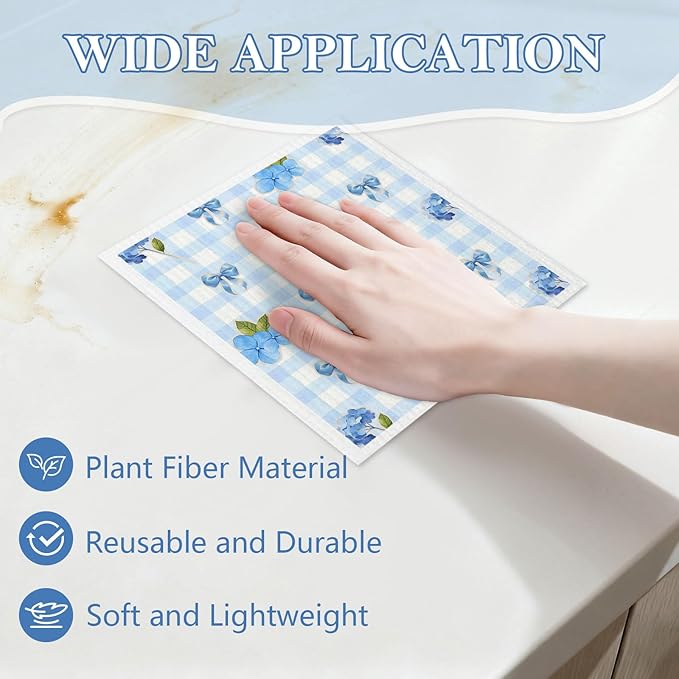 5 Pack Mixed Watercolor Hydrangea Kitchen Dishcloths Dish Towels, Blue Hydrangea Dish Towels for Kitchen, Swedish Dishcloth, Paper Towels Reusable, Dish Cloth Towel Cleaning Wipe for Home Party