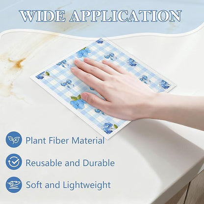 5 Pack Mixed Watercolor Hydrangea Kitchen Dishcloths Dish Towels, Blue Hydrangea Dish Towels for Kitchen, Swedish Dishcloth, Paper Towels Reusable, Dish Cloth Towel Cleaning Wipe for Home Party