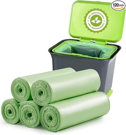 Small Trash Bags 1.2 Gallon - 120 Counts Bathroom Trash Bags, Mini 5L Garbage Bags Biodegradable Food Waste Bags, Compost Strong Bin Liner Recycle Rubbish Bag for Home Kitchen Office