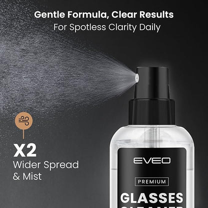 EVEO Glasses Cleaner Spray - Eyeglass Cleaner (No Streaks)| x3 Eye Glass Cleaners Spray + x3 Lens Cleaner Microfiber Cleaning Cloth, Glasses Cleaning Kit Eye Glasses Cleaner Spray & Cloth - 6oz(2ozx3)