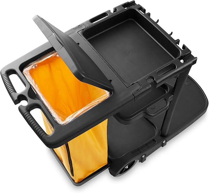 Durable Commercial Janitorial Cleaning Cart Caddy with Wheels Cover - 3 Shelves, Vinyl Bag, Black for Housekeeping Office, Stores, Schools