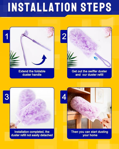 22 Count Unscented Duster Refills with 2 Foldable Handles, 360 Duster Refill Compatible with Swiffer Dusters for Cleaning Tight Spaces, Compatible with Swiffer 360 Refills for Pet Hair
