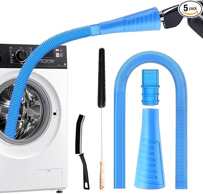 5 Pieces Dryer Vent Cleaner Kit Universal Vacuum Hose Attachment and Flexible Lint Brush for Quick Dryer Duct Cleaning & Lint Remover, Blue