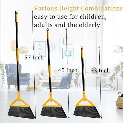 Heavy Duty Angle Broom - Yellow Broom for Outdoor & Indoor, Garage, Driveway, Sidewalk, Kitchen & More, Long Handle