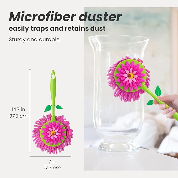 Vigar by Addis Flower Power Microfibre Duster, Green/Pink