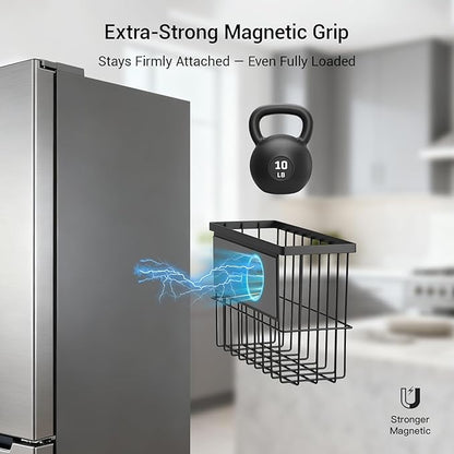 FAMNONE 1 Pcs Magnetic Basket Fridge Dryer Ball Holder for Laundry Room Organization and Storage, Magnetic Lint Bin Home Organization for Laundry Room, Kitchen & Office Class School (Black, L-1pcs)