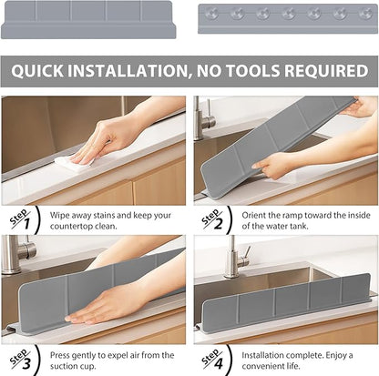 23Inch Sink Splash Guard – Extended Length & Tall Silicone Kitchen Sink Splash Guard with Overhang Drainage Design & Strong Suction Cups for Countertop (Dark Grey, 23''x3.5'')