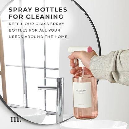 MAISONOVO Glass Spray Bottles 16 Oz Pack of 2 - Pink Spray Bottle For Hair with Fortified Glass & Fine Mist Pumps - Ideal for Salons, Barbers, Stylists, Pet Groomers & Daily Hair Care - 16 Labels