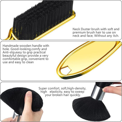 Patelai 3 Pieces Neck Duster Brush Barber Hair Blade Clipper Soft Nylon Trimmer Shaver Razor Cleaning with Storage Bag for Hair Styling(Gold)