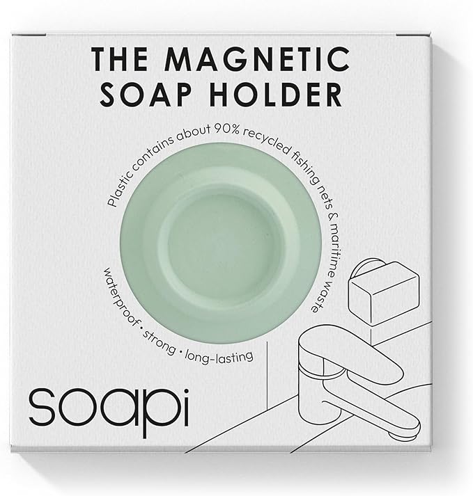 Magnetic Soap Holder – No-Drill Installation – Space-Saving Wall Soap Dish – Wall Mounted, Eco-Friendly Bar Soap Holder – Recycled Ocean Plastic – Stick Anywhere - Soapi (Mint)