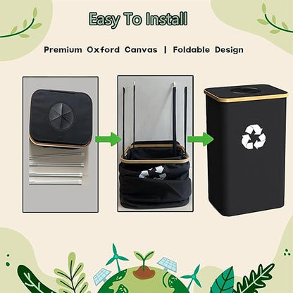 Recycling Bin Kitchen Indoor Home 40 Gallon 156L Recycle Bin with Lid 2 Removeable Reusable Inner Bag Bottle Can Glass Waste Plastice,Big Black