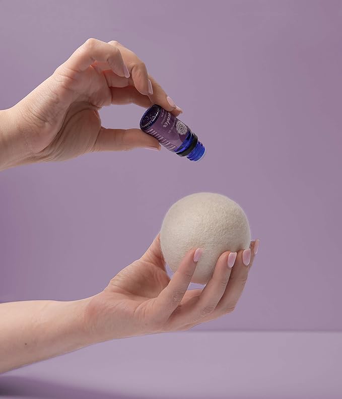 Woolzies Wool Dryer Balls Organic: 6 XL Laundry Balls for Dryer + 10 ml Lavender Essential Oil Combo for use as 100% Pure and Natural Fabric Softener | Best Scented Wool Balls Laundry