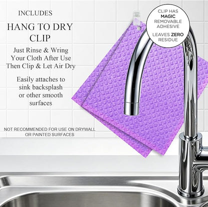 6 Packs Swedish Kitchen Dish Cloths - Reusable Paper Towels for Counters & Dishes - Eco Friendly Cellulose Sponge Cloth (Purple)