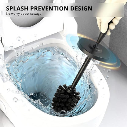 Premium 304 Stainless Steel Toilet Brush and Holder: Weighted Stable Base, Removable Inner Tube, Splash-Proof Design for 360° Thorough Cleaning & Space-Saving Storage,Black