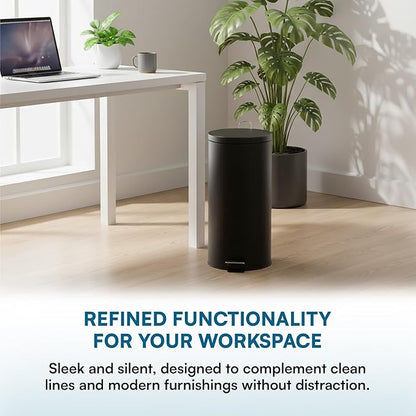 Honey-Can-Do 30L / 8-Gallon Round Step Trash Can, Matte Black Stainless Steel, Fingerprint-Resistant, Removable Inner Bucket