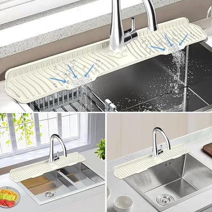 Kitchen Sink Splash Guard Gen2-30" x 6'' Silicone Sink Mat Splash Guard fit for Countertop, Bathroom,Farmhouse,RV by EBIGIC (off white)