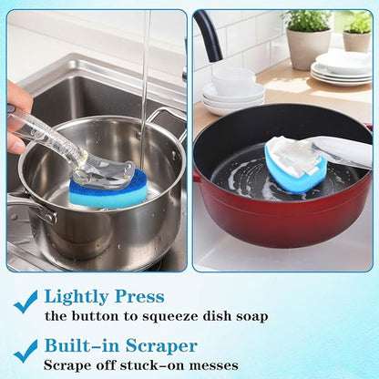 6 Pcs Dishwasher Sponge Dishwand Refills Scrubber Sponges Non Scratch Head Replacement for Dish Wand Heavy Duty Scrub Dots Dispenser Scrubber Pads for Kitchen Cleaning Blue