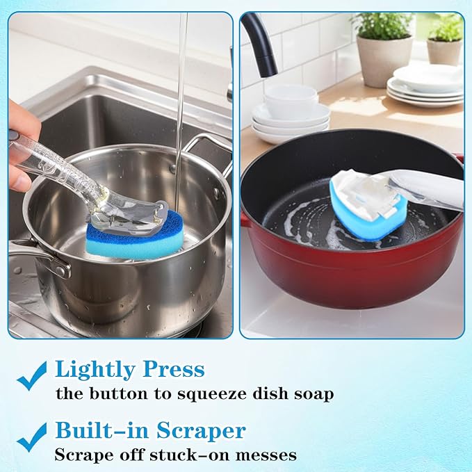 12 Pcs Dishwasher Sponge Dishwand Refills Scrubber Sponges Non Scratch Head Replacement for Dish Wand Heavy Duty Scrub Dots Dispenser Scrubber Pads for Kitchen Cleaning Blue