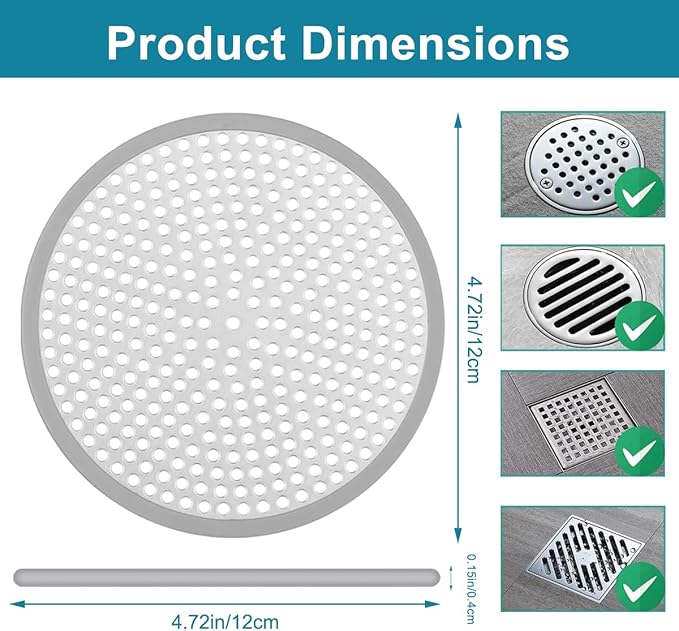 Drain Hair Catcher, 2pcs Round Shower Drain Cover for Bathroom, Drain Strainer, Stainless Steel and Silicone (Round)