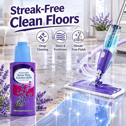 Auto Spray Mop Floor Cleaning Solution Refill 42 fl oz Lavender Scent, Multi Surface Floor Cleaner Refill for Spray Mops, Ready to Use Liquid, 1 Count
