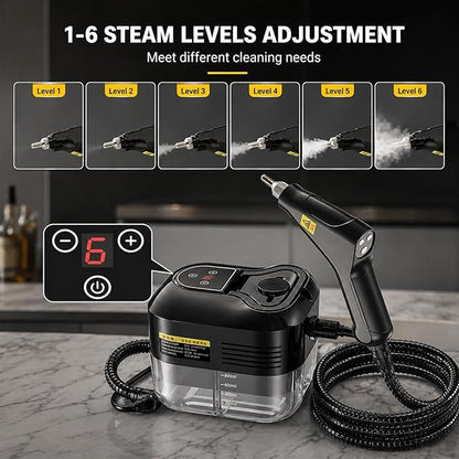 2500W Handheld High-Temperature Pressurized Steam Cleaner, Professional 6 Adjustable Handheld Steam Cleaner, Steam Cleaner For Car, Kitchen, Bathroom, Furniture, Windows (Black)