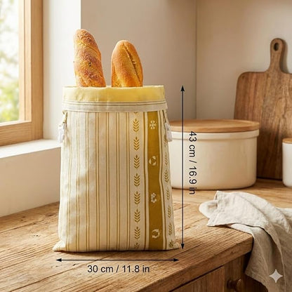 Beeswax Bread Bags, Reusable Food Storage Wraps with Floral and Bee Print Design, 2 Pack (wheat)