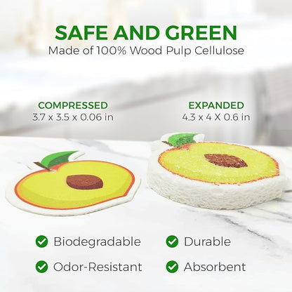 AIRNEX Compressed Cellulose Sponges - 12 Pack Fruit Shaped Natural Pop Up Dish Sponge for Kitchen - Compostable, Plant-Based, Non Scratch Cleaning Sponges Bulk for Dishes & Household Cleaning