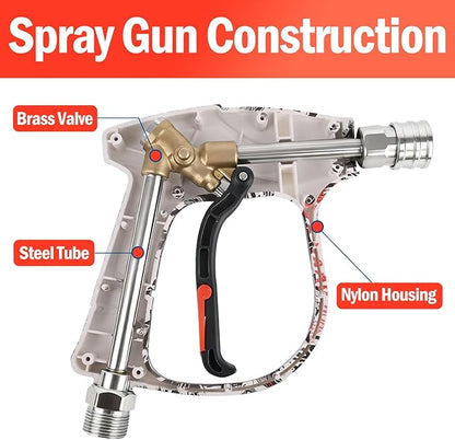 Bear Force High Pressure Washer Gun 3000 PSI Max, Power Washer Short Gun M22-ID14mm with 1/4“ Quick Connector, Car Wash, Car Cleaning, Car Care Detailing