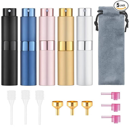 Tekson Travel Perfume Atomizer Refillable 8ml (5 PCS), Travel Cologne Sprayer Mini, Perfume Bottle Empty Small (5 Colors)