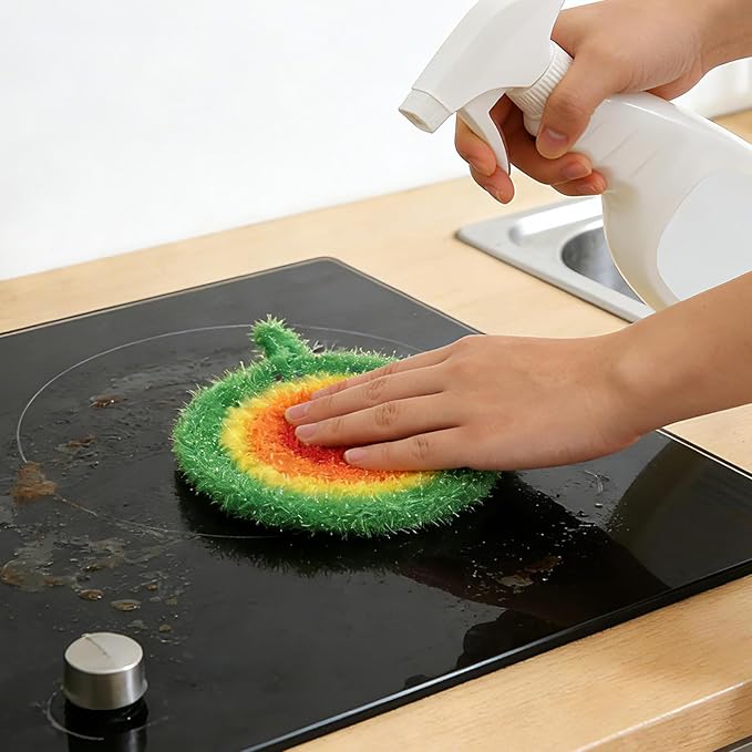 5PCS Round Dish Scrubbies, Reusable Dish Scrubber Sponge, Kitchen Cleaning Cloth with Hooks, 6.3Inches in Diameter, Hand-Safe and Odor-Free, Strong Oil Resistance and Easy Foaming