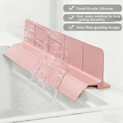 Food Grade Silicone Sink Splash Guard (23 Inch), 7 Strong Suction Cups Non-Slip Water Protector, Dishwasher Safe & Cuttable for Kitchen/Bathroom Countertops (Pink)