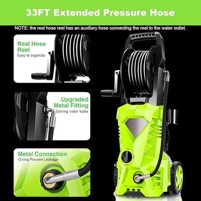 Electric Pressure Washer 5000 PSI 2.8 GPM High Power Washer with 4 Pressure Nozzle and Foam Cannon, powerwashers for Home, Car Washing, Fence Cleaning, Patio, Green