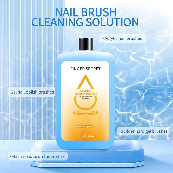 Nail Brush Cleaner 120ml with 20 Pcs Ombre Sponges & 1 Metal Claw Grabber – Professional Gel Brush Cleaner for Nail Art Brushes, Dust Brushes, Tools – Fast Dissolving, Gentle on Bristles