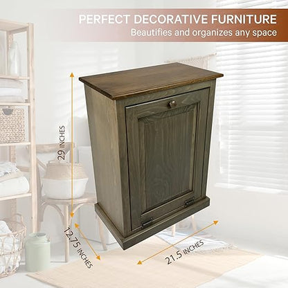Peaceful Classics Tilt Out Trash Bin - Wooden Pull Out Cabinet, Decorative Trash Bin for Kitchen, Bedroom, & Home Patio - Pewter