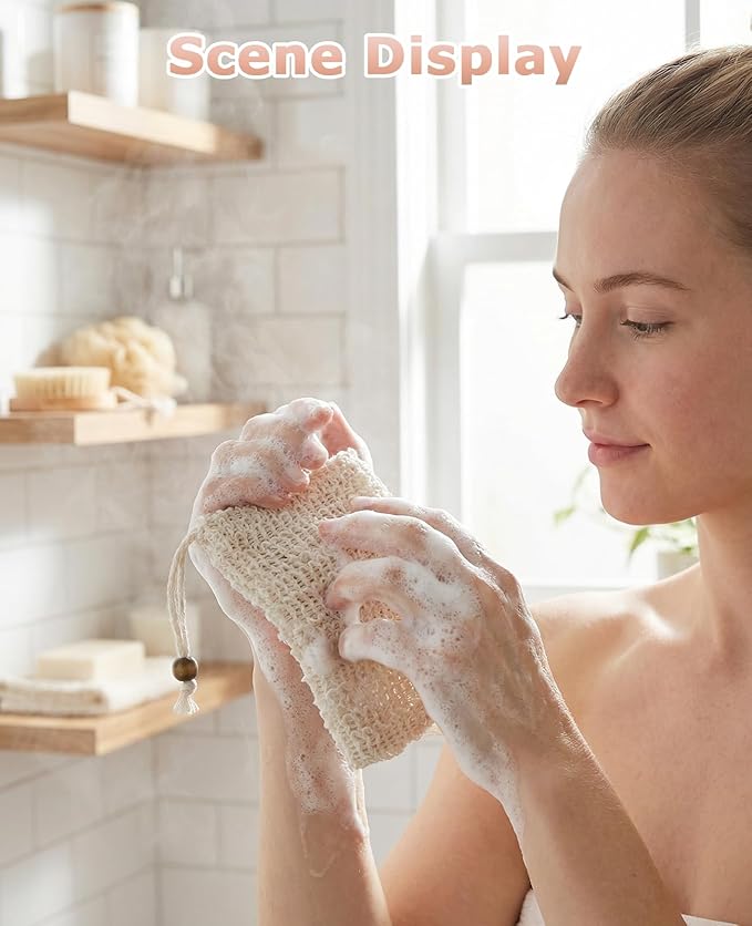 15 Pcs Natural Sisal Soap Saver Bag, Reusable Bar Soap Scrubber Exfoliating Pouch for Shower Washing Body