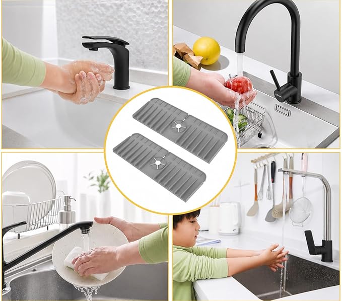 Silicone Kitchen Sink Faucet Drain Mat, Water Splash Guard for Kitchen and Bathroom Countertop, Gray