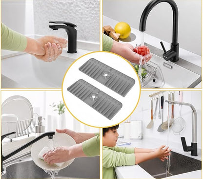 Silicone Kitchen Sink Faucet Drain Mat, Water Splash Guard for Kitchen and Bathroom Countertop, Gray
