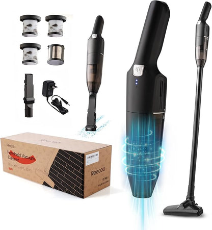 REECOO Cordless Stick/Handheld Vacuum Cleaner, 10-17Kpa 2-Level Powerful Suction,Fast Charging-Use Durable, Latest Household Vacuum Cleaners for Cleaning Flooring,Carpets,Car Seat,Sofas, Hair and Dust
