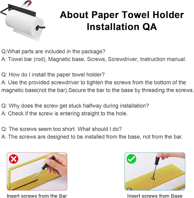 Gold Paper Towel Holder, Magnetic Paper Towel Holder for Fridge, Toilet Paper Roll Holder Magnet Fridge Rack Wall Mount Towel Organizer for Paper Towels Rolls Bathroom Pantry RV Kitchen Storage Golden