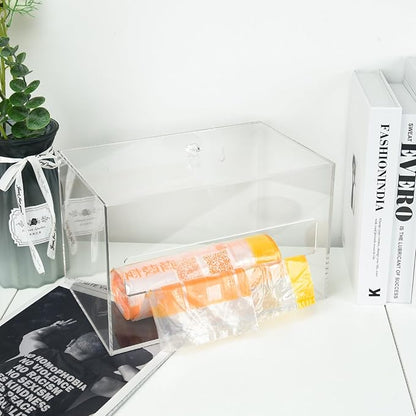 Trash Bag Organizer Dispenser, Acrylic Garbage Bag Holder Dispenser, Trash Bag Roll Box for Wall Mount, Clear
