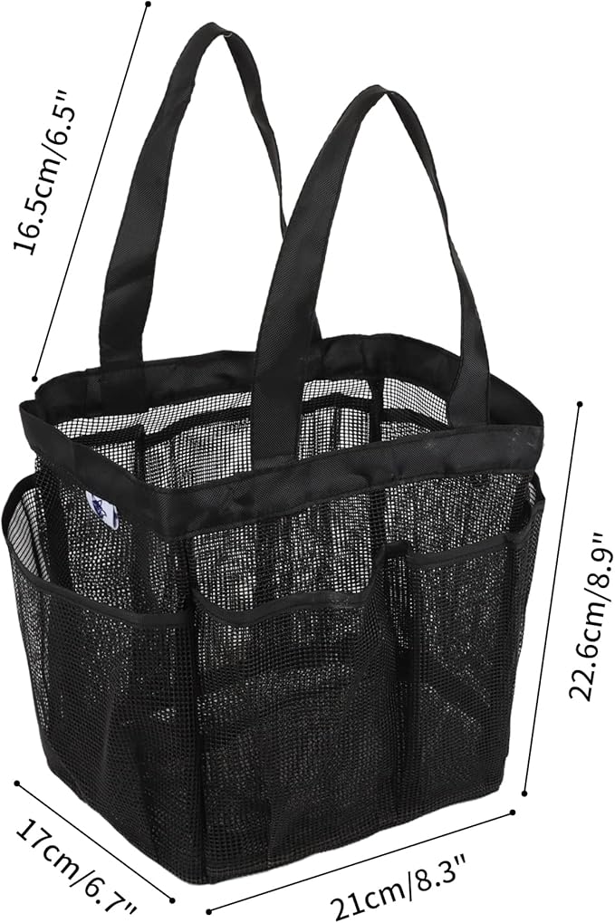 2 Pack Haundry Mesh Shower Caddy Tote Bag Hanging Portable Toiletry Bag College Dorm Essentials Quick Dry Bath Organizer for College Dorms, Gym, Camp for Bathroom Accessories(Grey + Black)