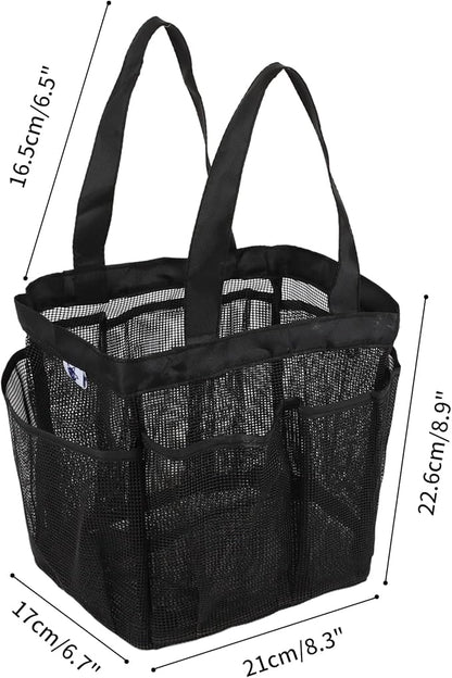 2 Pack Haundry Mesh Shower Caddy Tote Bag Hanging Portable Toiletry Bag College Dorm Essentials Quick Dry Bath Organizer for College Dorms, Gym, Camp for Bathroom Accessories(Grey + Black)